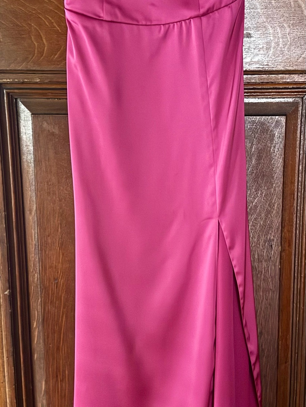 Azazie Strapless Fuchsia Midi Dress with Side Slit